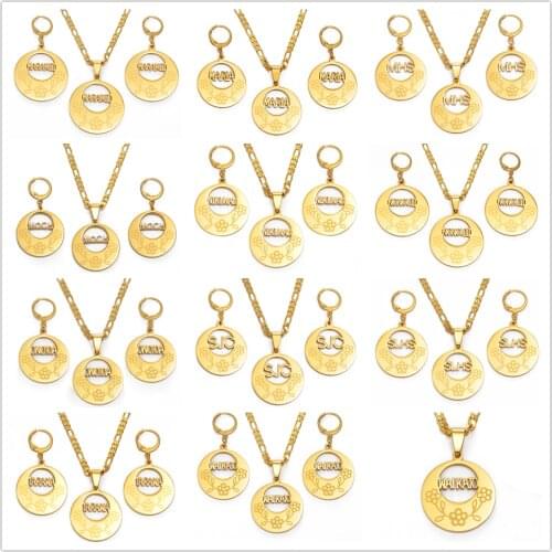 Anniyo Kiribati Island Jewelrys Set Pendant Necklace Earrings Jewellery With Flower Tarawa-Maiana-Marakei-Nikunau Atoll #145421