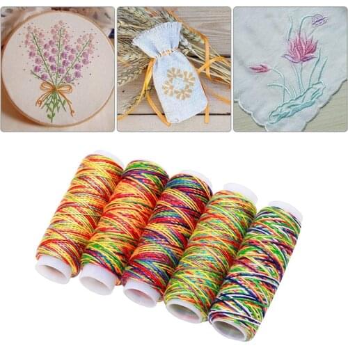 MIUSIE 5Pcs Rainbow Color Sewing Thread Hand Quilting Embroidery Sewing Thread Needlework Fiber Yarn Tool DIY Sewing Accessories