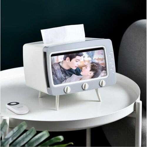 Multifunctional TV Shape Phone Holder Stand Desktop Mount Paper Towel Box Table Decoration