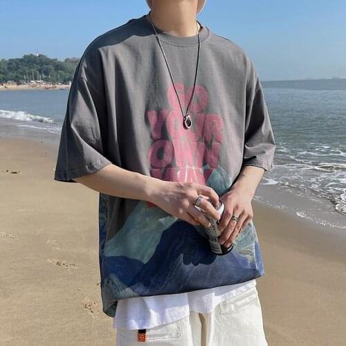 Oversized Men T Shirt Snow Mountain Print Short Sleeve O Neck Japan Streetwear Harajuku Fashion Hip Pop China Style Tops