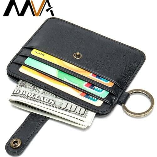 MVA Mens Card Case Wallets Casual Card Holders with Ring Business Cards for Men Leather Male Purses 9024