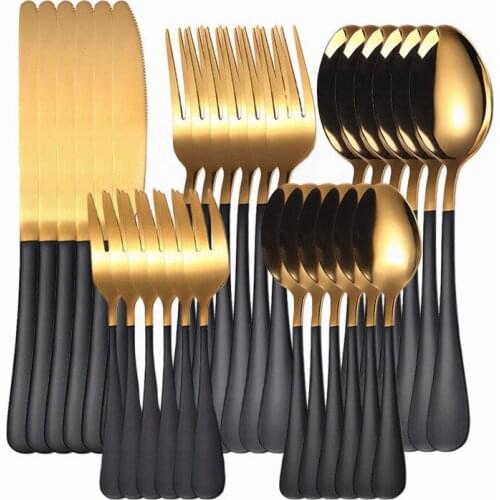 Tableware 30 Pcs Stainless Steel Cutlery Set Black Gold Dinnerware Kitchen Dinner Set Fork Knife Spoon Set Eco Friendly Flatware