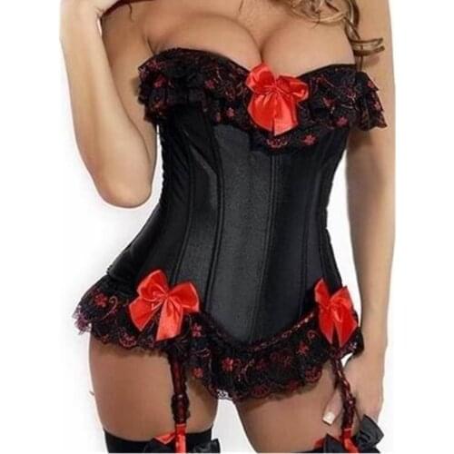 2016 New Sexy Bowknots Boned Bustier Corset Dress Basque with Thong Women Girl S-6XL Free shipping