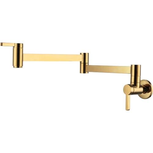 New Gold PVD Wall Mounted single cold Pot Filler Kitchen faucet tap Double Joint Spout Kitchen tap
