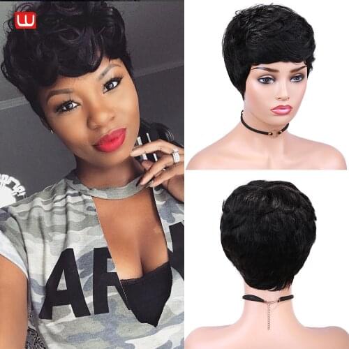 Wignee Human Hair Wigs Curly Human Hair Wig Pixie Cut Brazilian Human Hair 150% Density Full Machine Short Wigs With Bangs
