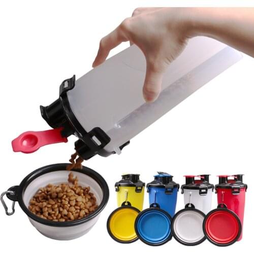 Portable 2 in 1 Pet Folding Water Bottle Food Container With Folding Silicone Pet Bowl Outdoor Travel Dog Cat Feeder Cup Bowl