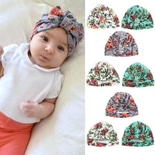 Flower Turban Baby Headband Cute Newborn Baby Girl Beanie Hat Knotted Cotton Elastic Kids Hair Accessories Printed Bandana Cap