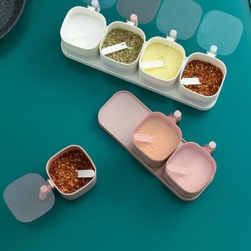 Clear Seasoning Rack Spice Pots 3/4 Piece Seasoning Box Set Seasoning Containers With Lids And Spoon