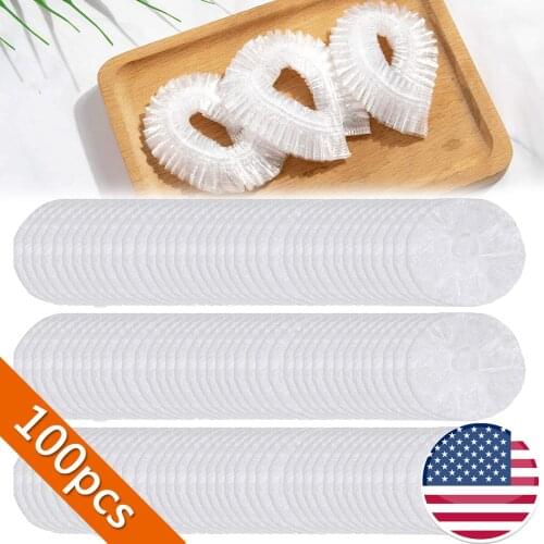 100PCS Clear Disposable Plastic Shower Caps Large Elastic Thick Bath Cap Hotel One-Off Bathing Elastic Shower Cap Fast shipping