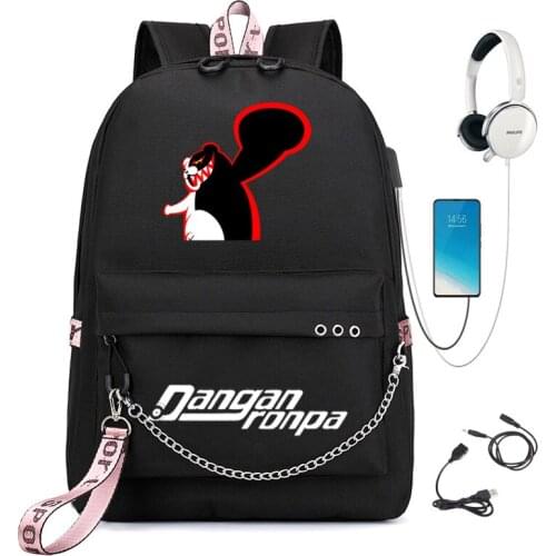 Cartoon Danganronpa Pattern Printed School Backpack Kids School Bag Set Pencil Bag Letter Girl Laptop Backpacks Children Bookbag