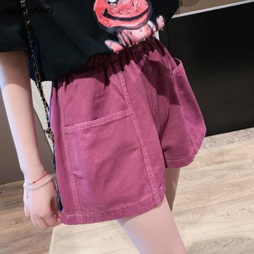 Shorts Women All-match Solid Loose Ulzzang Streetwear Harajuku Preppy Pockets Elastic High Waist Basic Summer Teens Hot Female
