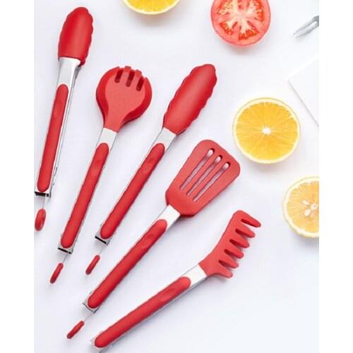 Silicone Food Tong Stainless Steel Kitchen Tongs Silicone Non-slip Cooking Clip Clamp BBQ Salad Tools Kitchen Accessories