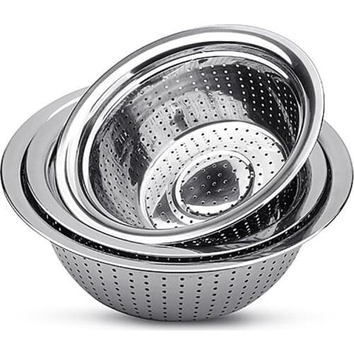 Holes Washing Rice Sieve Strainer Fruits Vegetable Drain Bowl Stainless Steel Mesh storage Basin Plate
