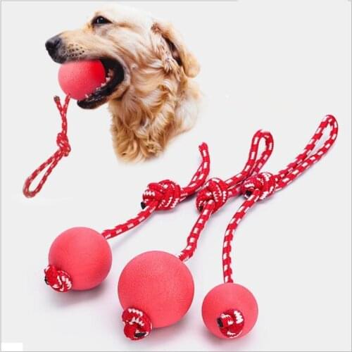 Solid Rubber Pet Dog Ball Dog Cat Chew Play Bite Toy Pet Dog Bouncy Training Toy With Braid Rope Non-toxic Durable Portabl Ball