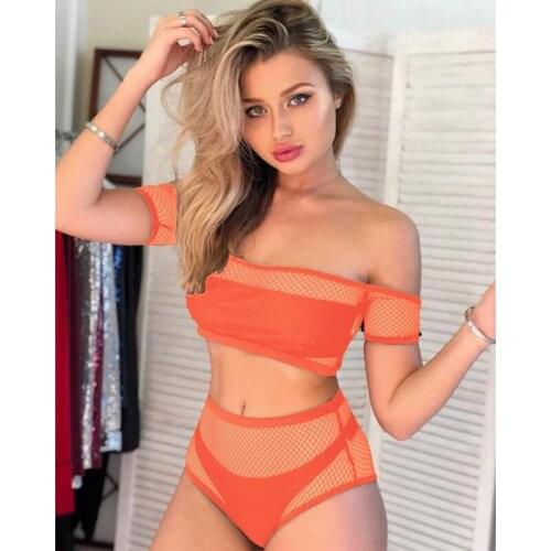 Uclio Womens Sexy Mesh Ladies Split Swimsuit Four Piece Set Orange