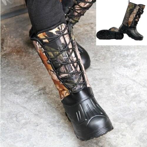 Outdoor Fishing Boots Camo Hunting Winter Warm Waterproof Camouflage Front Lacing Waterproof Snow Boots Waders Shoes fleece