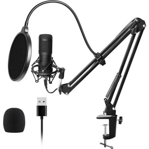 Usb Streaming Podcast Pc Microphone Professional Studio Cardioid Condenser Mic Kit with Sound Card Boom Arm Shock Mount Filter