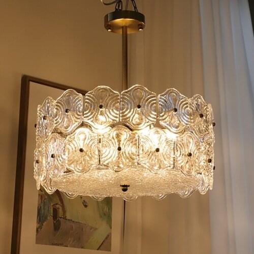 Medieval vintage style circle glass chandelier American retro bedroom dining art chandelier