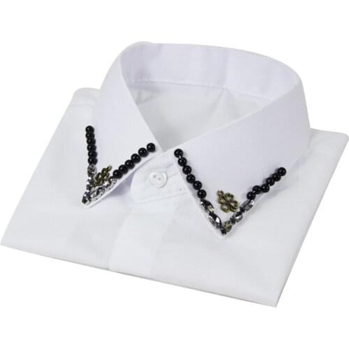 Jaderic 2018 High grade crystal Diamonds sewing Shirt Fake Collar for Women Lapel Blouse Top Women Clothes Accessories