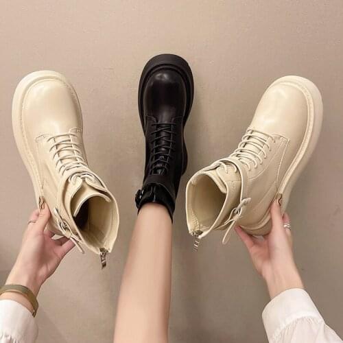 2021 Women Ankle Boots Chelsea Plush Lining Warm Soft Sole Ladies Round Chunky Lace-up Winter Female Platform Shoes