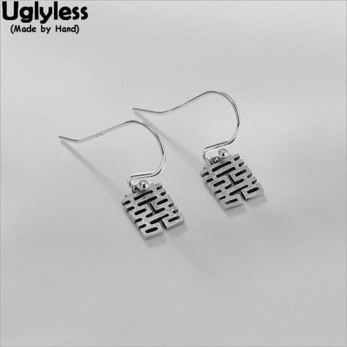 Uglyless Chinese XI = Happy Earrings for Women Handmade Maze Earrings Real Solid 925 Sterling Silver Fine Jewelry Square Bijoux