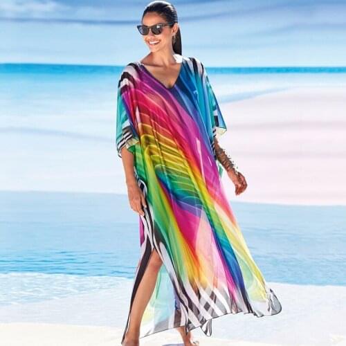 2020 Print Long Beach Dress Beach Coverups for Women Pareo de Plage Swimsuit Cover up Beach Sarongs Swimwear Kaftan Beach Q1215