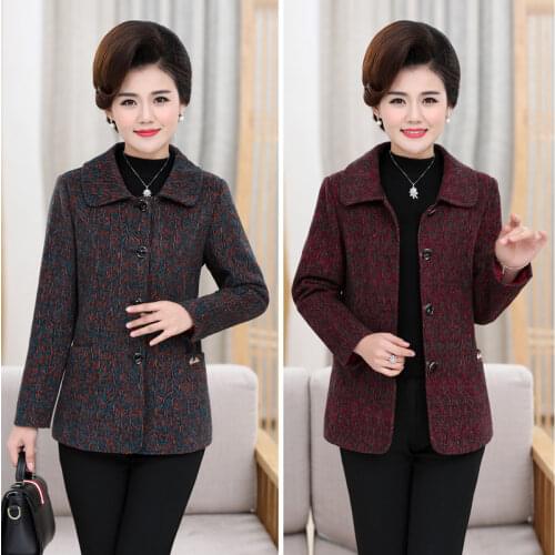 Plus size XL-4XL Woolen Coat Women Spring Autumn Single-breasted Short Jacket Middle aged Female Slim Casual Tops Woolen Jackets