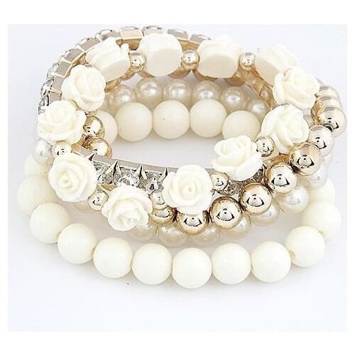 5pcs/set Fashion Bohemian Cubic Zircon Bracelets Rose Charms Bracelet Elastic Multilayer Pearl Beaded Bracelets for Women Girls