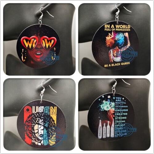 Free Shipping!Round Black Queen wooden earrings
