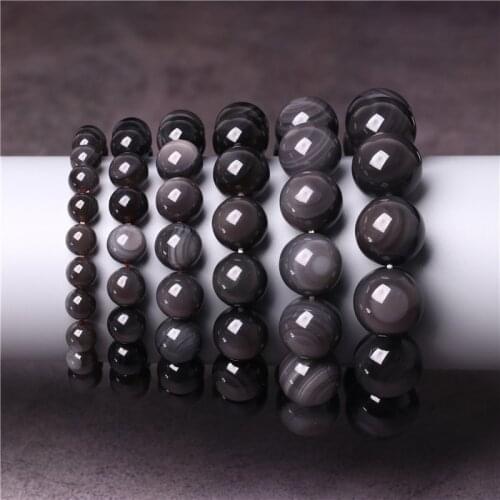 Natural Stone Obsidian Round Bead Bracelet Simple Black Quartz Crystal Energy Bracelet Chakra Yoga Jewelry Gift