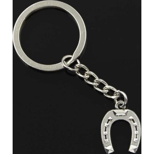 New Fashion Men 30mm Keychain DIY Metal Holder Chain Vintage Horseshoe Lucky Horse 21x16mm Silver Color Pendant Gift