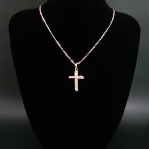 Vintage Zircon Gilded Cross Pendant Necklace For Women Men Classic Copper Rhinestone Unisex Neck Chain Jewelry Collier