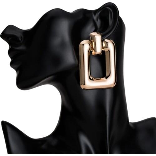 EK2208 Fashion ZA Jewelry Vintage Big Hanging Earrings for Women Geometric Statement Earring Gold Color Smooth Metal Earing