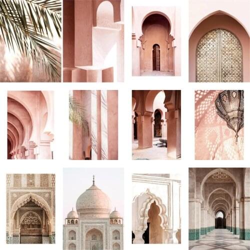 GATYZTORY 60x75cm Frame DIY Painting By Numbers Landscape Pink Building HandPainted Oil Painting Canvas Drawing Home Wall Decor