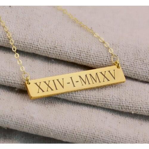 Engraving Personalized Bar Custom Date Coordinates Initials Roman Necklace Stainless Steel Pendant For Women Men Birthday Gift