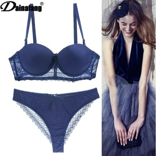 Sexy Bra Sets Fashion Print Bow Decorative Lace Edge Smooth 3/4 Cup VS Push UP Comfortable Breathable Lingerie For Womens