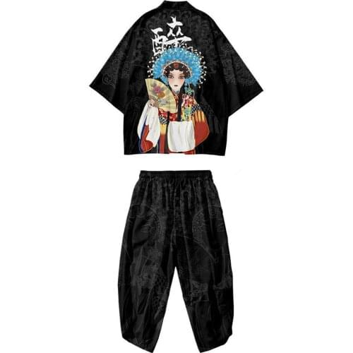 2Pcs Set Summer New Imperial Concubine Drunken Kimono Costume Sunscreen Clothing Men Seven-point Sleeve Cardigan Top Pants Suit