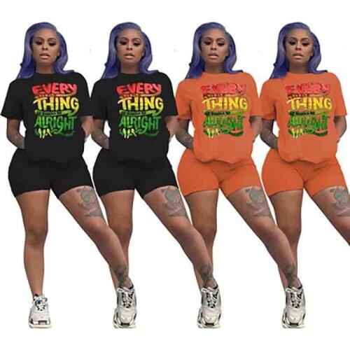 Spring And Summer Trendy New Style Printed Shorts Short Sleeve Two-Piece Suit, Womens Sports, Leisure, Sportswear Suits