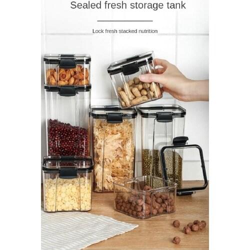 Kitchen Sturdy And Durable Storage Sealed Tank Square Food Preservation Storage Tank Can Stack Nuts And Grains Storage Tank