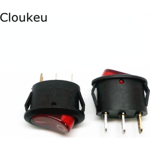 5Pcs Rocker Switch Ellipse Red With lamp 220V KCD1 KCD2 3Pin 2File Seesaw Power switch 6A250V