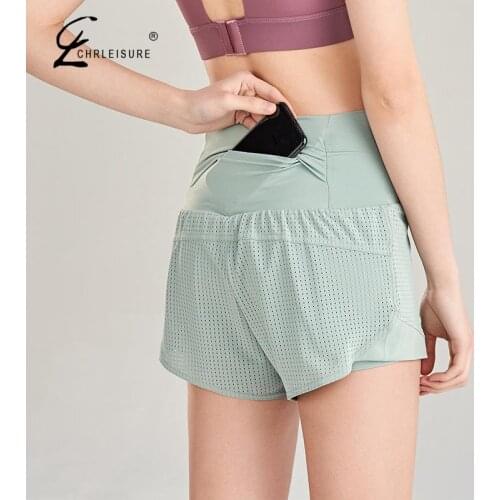 CHRLEISURE Women 2 In 1 Running Shorts Elastic Waist Pocket Women Leggings with Pockets Sports Short Fitness Shorts Sportswear