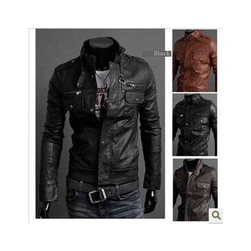 Hot! Free Shipping New Mens Leather Jacket Korean Catwalks Shall Slim Leather Jacket Pu High Quality 3 Color Sizem-xxl