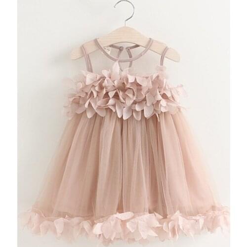 Cute Kids Girls Princess Pink White Dresses Pageant Toddler Kids Baby Girl Sleeveless Flower Tulle Petal Party Ball Gown Dresses