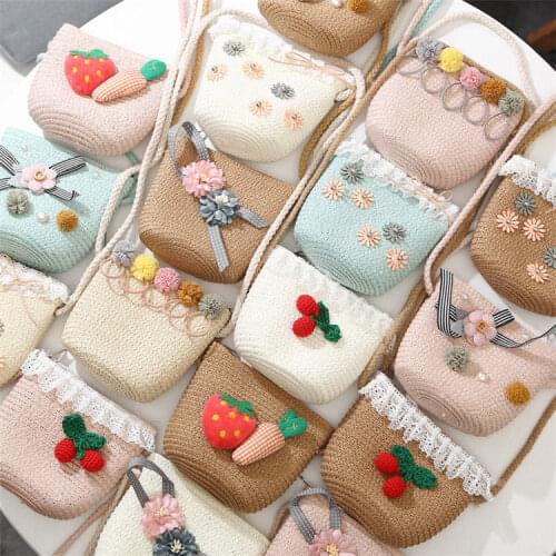 Summer Fashion Childrens Handmade Straw Shoulder Bag Princess Small Messenger Bags Cute Girls Baby Accessories Mini Coin Purse