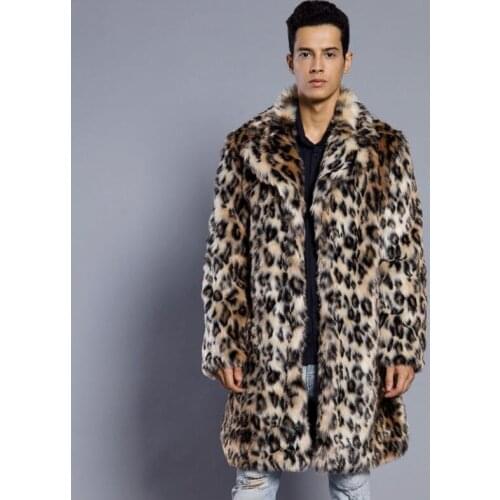Autumn leopard print faux mink leather jacket mens winter thicken warm long fur leather coat men jackets jaqueta de couro B20