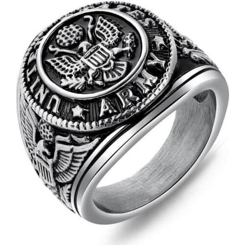 Gold Silver Color Badge Eagle Ring for Men Boy Stainless Steel Retro Punk Cool Style Rings Male Jewelry US Size 7-12