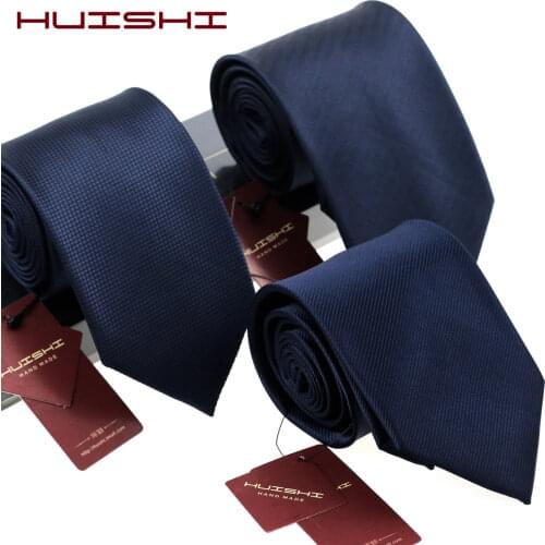 HUISHI 8CM 8 Styles Mens Solid Dark Blue Color Neck Tie 6cm Waterproof Jacquard Necktie Daily Wear Cravat Wedding Party For Men