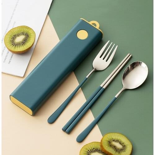 304 Stainless Steel Spoon Fork Camping Portable Cutlery Student Tableware Travel Dinnerware Sets Chopsticks With Storage Box