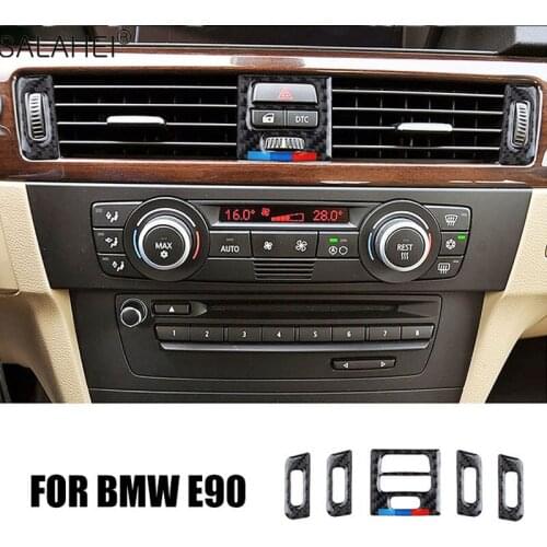 Carbon Fiber Car Interior Central Air Conditioner Outlet Frame Cover Decoration Stickers For BMW E90 E92 E93 3 Series 2005-2012