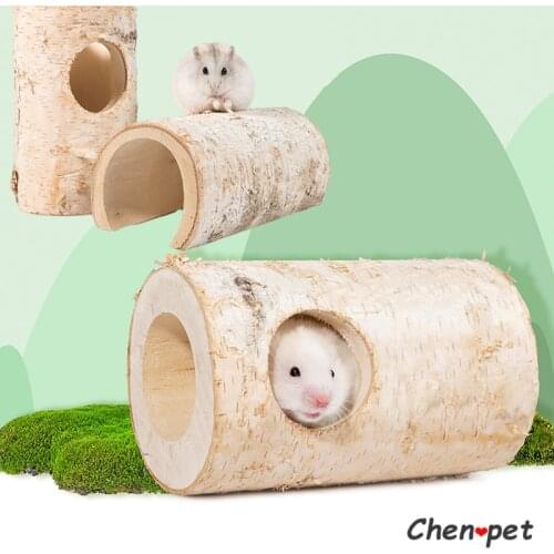 Natural Brich Wooden Hamster Tunnel Small Pet Chewing Toys for Chinchillas Guinea Pig Tubes Shelter House Hamster Accessories